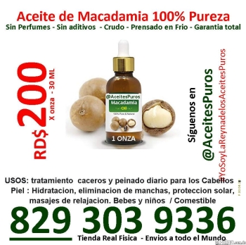 Aceite genuino puro original de nueces de macadamia fresco
