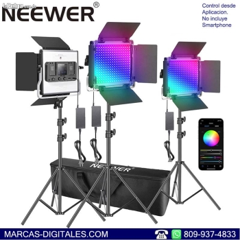 Neewer 480 rgb color led cri 95 28w set de 3 paneles de luces
