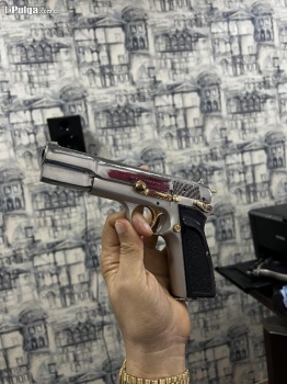 Regalo pistola browning hi power 9mm tonos en oro 18k nueva bonita bar