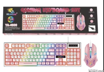 Kit teclado y mouse gamer rosado retroiluminado con luces led rgb para