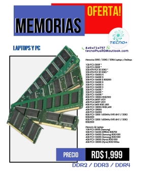 Memorias ddr2 / ddr3 / ddr4 laptops y desktops