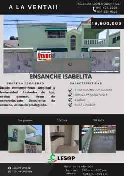 Se vende lujosa amplia y moderna casa en el ensanche isabelita