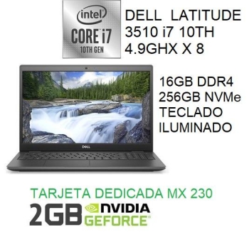 Dell latitude 3510 15.6 pg i7 10ma 4.9ghz x 8 256gb ssd 16gb ddr4  nvi