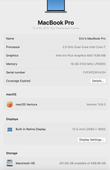 Macbook pro 13 i7 500gb