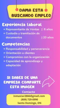 Dama busca empleo en area de archivo