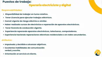 Se busca operario electricista y digital