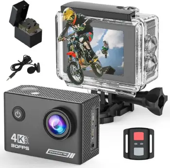 Camara deportiva 4k 20mp con pantalla tactil y carcasa impermeable