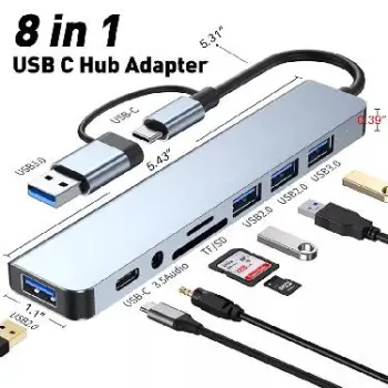 Adaptador hub 8 en 1 usb c - aumentador multi-puertos  para mac - pc -