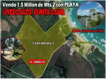 Vendo 1.5 millón de mts.2 con playa en uvero alto o 900000 o  600000 p