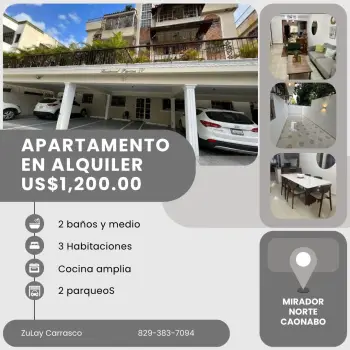 Apartamento amueblado en mirador norte próximo a la caonabo con 27 de