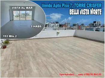 Vendo apto para estrenar en bella vista norte con vista al mar 153 mts