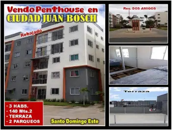 Vendo penthouse  con terraza en  ciudad juan bosch 3 habs. 140 mts.2 r