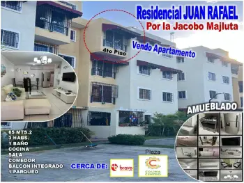 Vendo apto 3 habs. amueblado en  res.  juan rafael de la  jacobo majlu