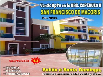 Vendo apto  3 habs.  2do. nivel urb. caperuza ii san fco macoris salid