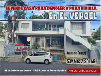 Vendo casa para demoler o vivirla en el vergel 539 mts.2 a 1 esq. de l