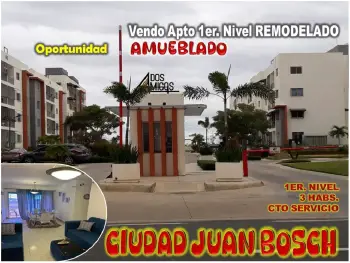 Vendo apto 1er. nivel remodelado y amueblado en ciudad juan bosch