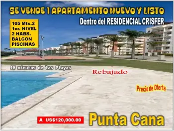 Vendo apto 2 habs. en punta cana complejo exclusivo  crisfer 1er. nive