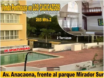 Vendo penthouse de 2 niveles en la anacaona  los cacicazgos  frente al