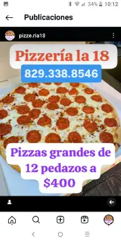 Ricas pizzas de 12 pedazos a 400