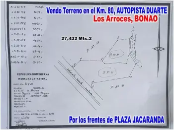 Vendo 27432 mts.2  en el km. 80 de la autopista duarte por los frente