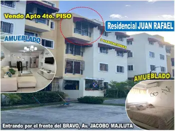 Vendo apto amueblado res. juan rafael 3 habs. por la jacobo  prox. al