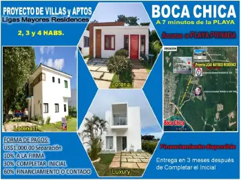 Proyecto de  villa o apto en boca chica a solo 7 minutos de la playa c