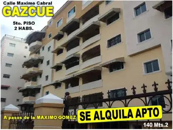 Alquilo apto amueblado en gazcue 2 habs. 140 mts.2 balcon 5to piso tor