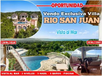 Imponente villa 3 niveles en  rio san juan con vista al mar 5 habs