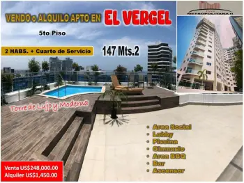 Vendo  o alquilo apto en torre moderna  del  vergel  2 habs 147 mts.2