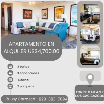 Apartamento amueblado en torre mar azul - av. anacaona república domin