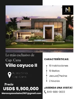 Vendo villa cayuco ii la más exclusiva de cap. cana