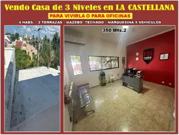 Vendo casa de 3 niveles en la castellana 4 habs. 350 mts.2 de oportuni