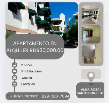 Alquiler apartamento en alma rosa l santo domingo este