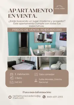 Apartamento de 3 habitaciones en venta en evaristo morales.