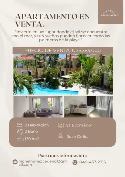 Apartamento de 2 habitaciones en venta en juan dolio.