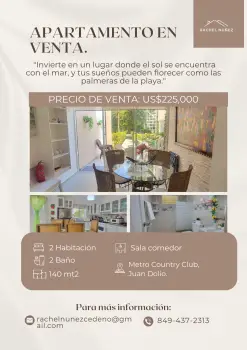 Apartamento de 2 habitaciones en venta en juan dolio.