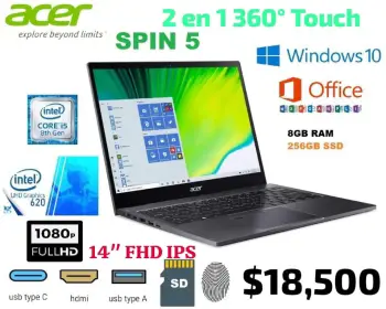 Laptop acer spin 5 i5 8th gen 256gb nvme ssd 8gb ddr4 360 grados rever