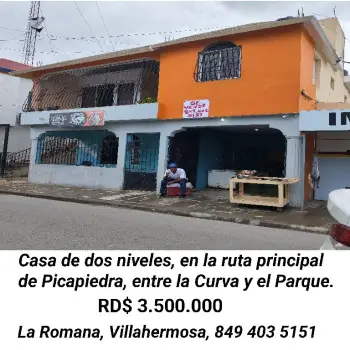 Casa dos niveles en la ruta de villahermosa la romana