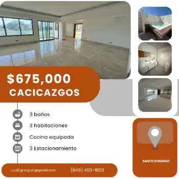 Apartamento de lujo y amplio en cacicazgos