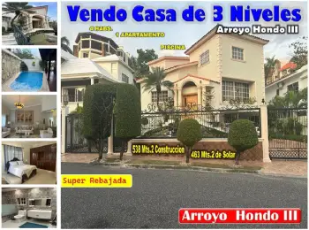 Vendo super casa de 3 niv. en arroyo hondo iii con terminaciones de pr