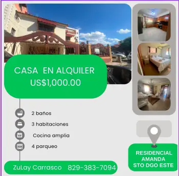 Casa en alquiler – residencial amanda ii ubicación santo domingo este