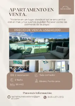Apartamento de 2 habitaciones en venta en bávaro punta cana.