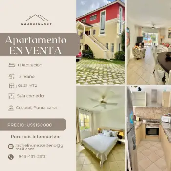 Apartamento de 1 habitación en venta en punta cana.