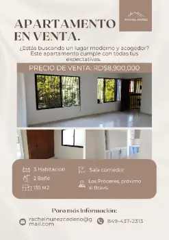 Apartamento de 3 habitaciones en venta en los proceres.