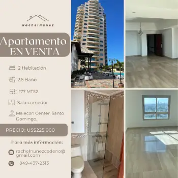 Apartamento de 2 habitaciones en venta en el malecón.