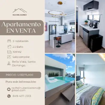 Apartamento de 2 habitaciones en venta en bella vista.