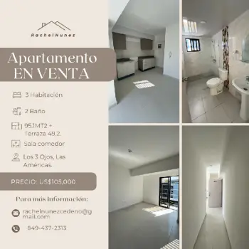 Apartamento de 3 habitaciones en venta en los 3 ojos.
