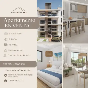 Apartamento de 3 habitaciones en venta en la ciudad juan bosch.