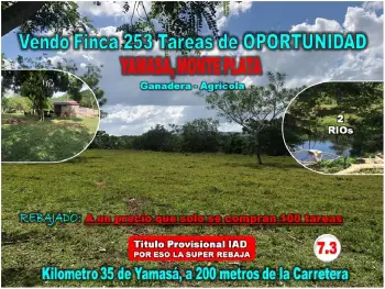 Se vende finca 253 tareas en el km.  35 de yamasa super rebajada oport