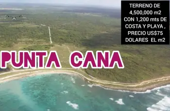 Terreno en venta en punta cana 4500000 metros.